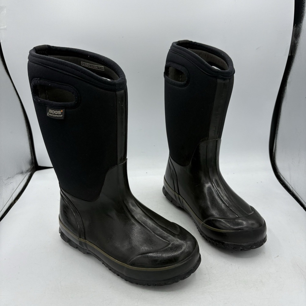 Bogs Rain Boots Boys Size 2 Y Youth Kids Black Classic High Waterproof Pull On